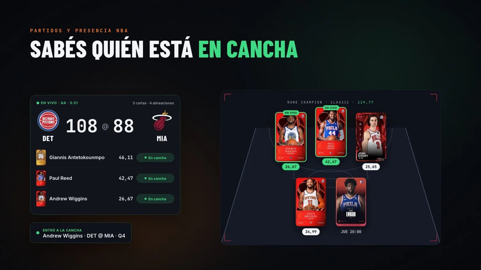 Quién está en cancha, partido por partido