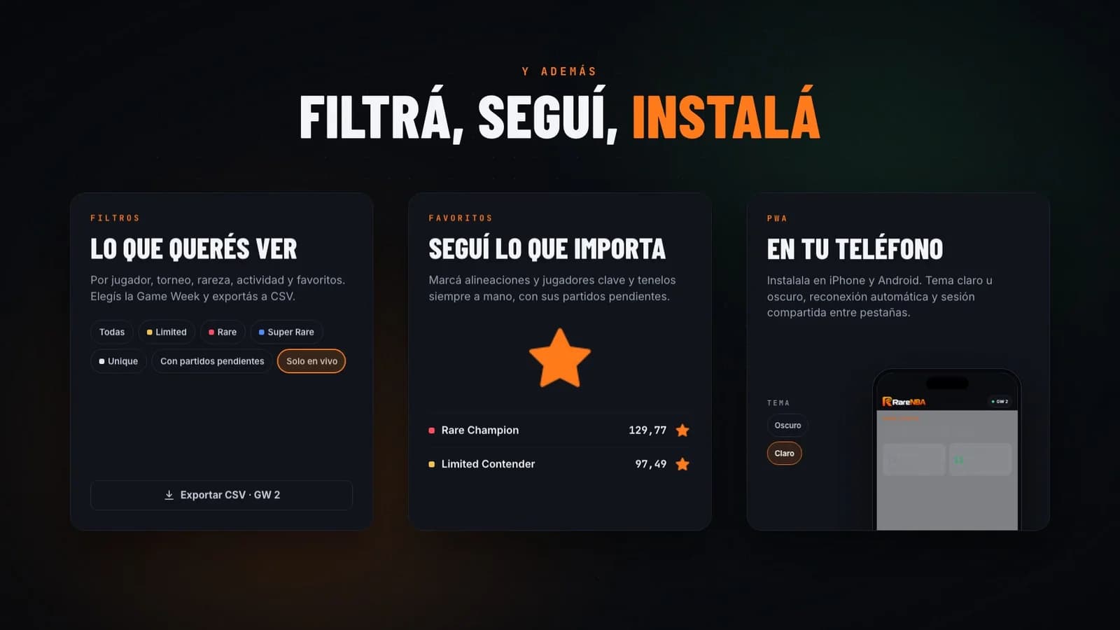 Filtros, favoritos e instalación en el teléfono