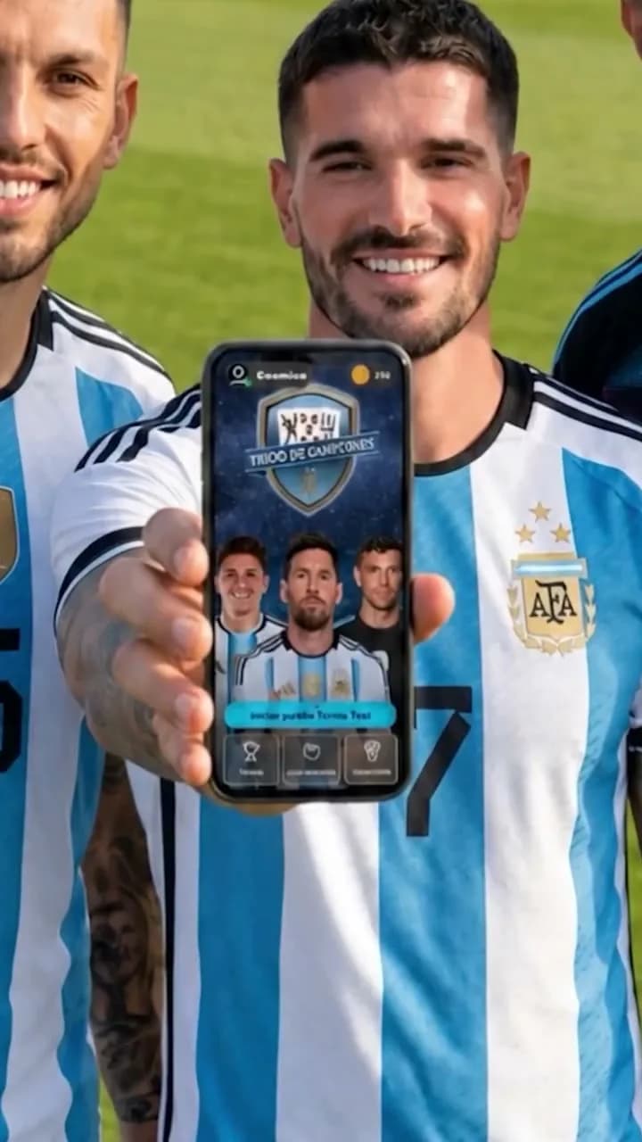 Un jugador muestra la app Truco de Campeones